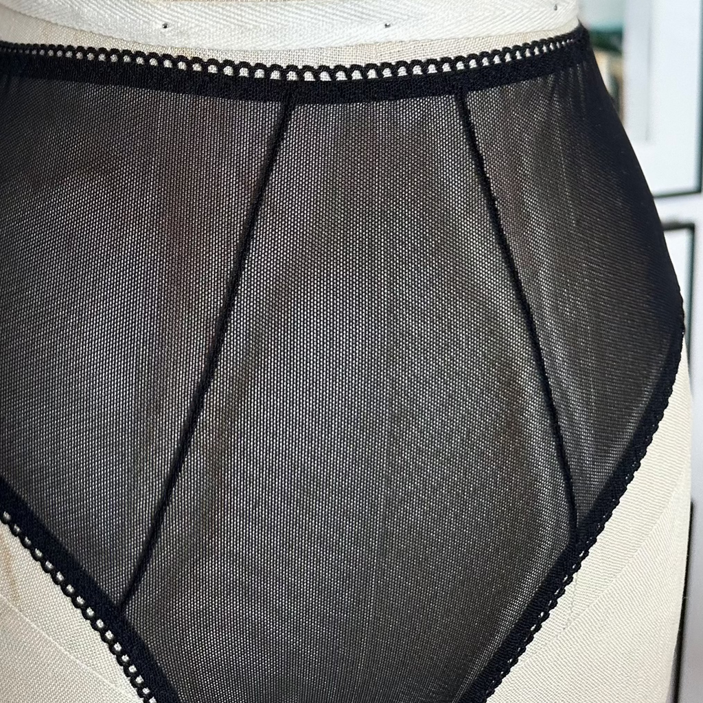 Side Close High-Waisted Backless Black Sheer Mesh Panties with Ribbon Tie 