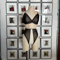 Sleep Tomorrow High-Waisted Black and White Mesh Panties with Ribbon Tie