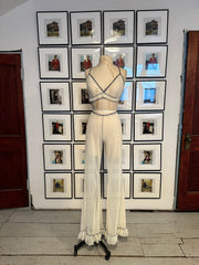 Sleep Tomorrow Disco Party White Mesh Bell Bottoms